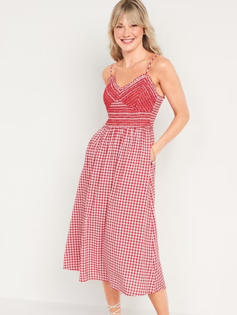 Old Navy Fit Flare Embroidered Smocked Midi Cami Dress Size Large